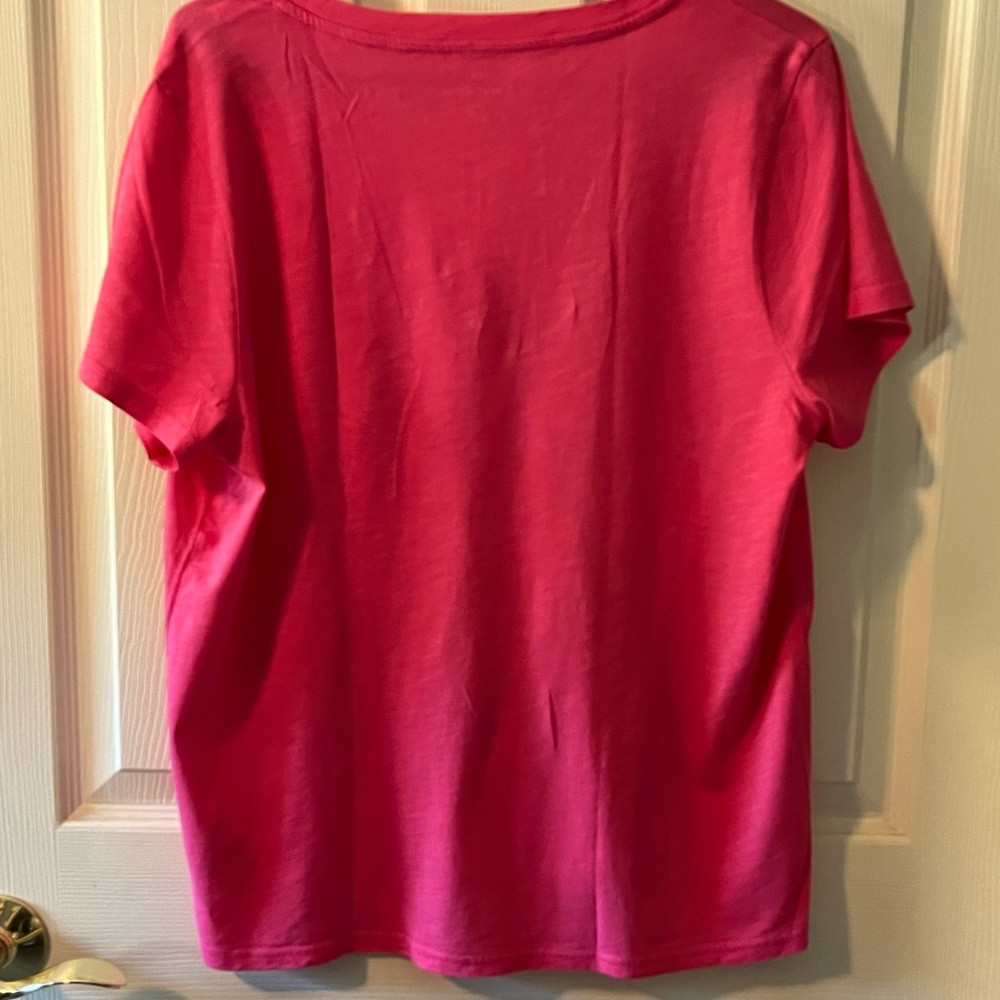 J. Crew Bright Pink V-Neck Short Sleeve Tee - Picture 3 of 3